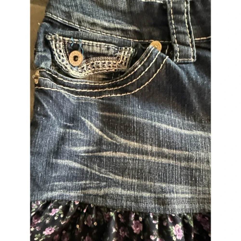 Y2K Ariya Jeans Denim Floral Ruffle Mini Skirt Low Rise Y2K, Cottage/Fairy Core, - Picture 5 of 11